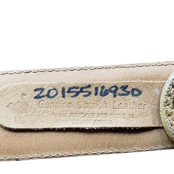 Nocona Tan Ostrich Pattern Leather Belt Western Boho Size 30 Silver Tone Buckle - Picture 7 of 9